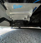 Undercarriage white air horn trumpets Family Tradition mounting plate Scania mudflap Damir's 2019 Scania Shocker XL train horn kit gallery photo 2