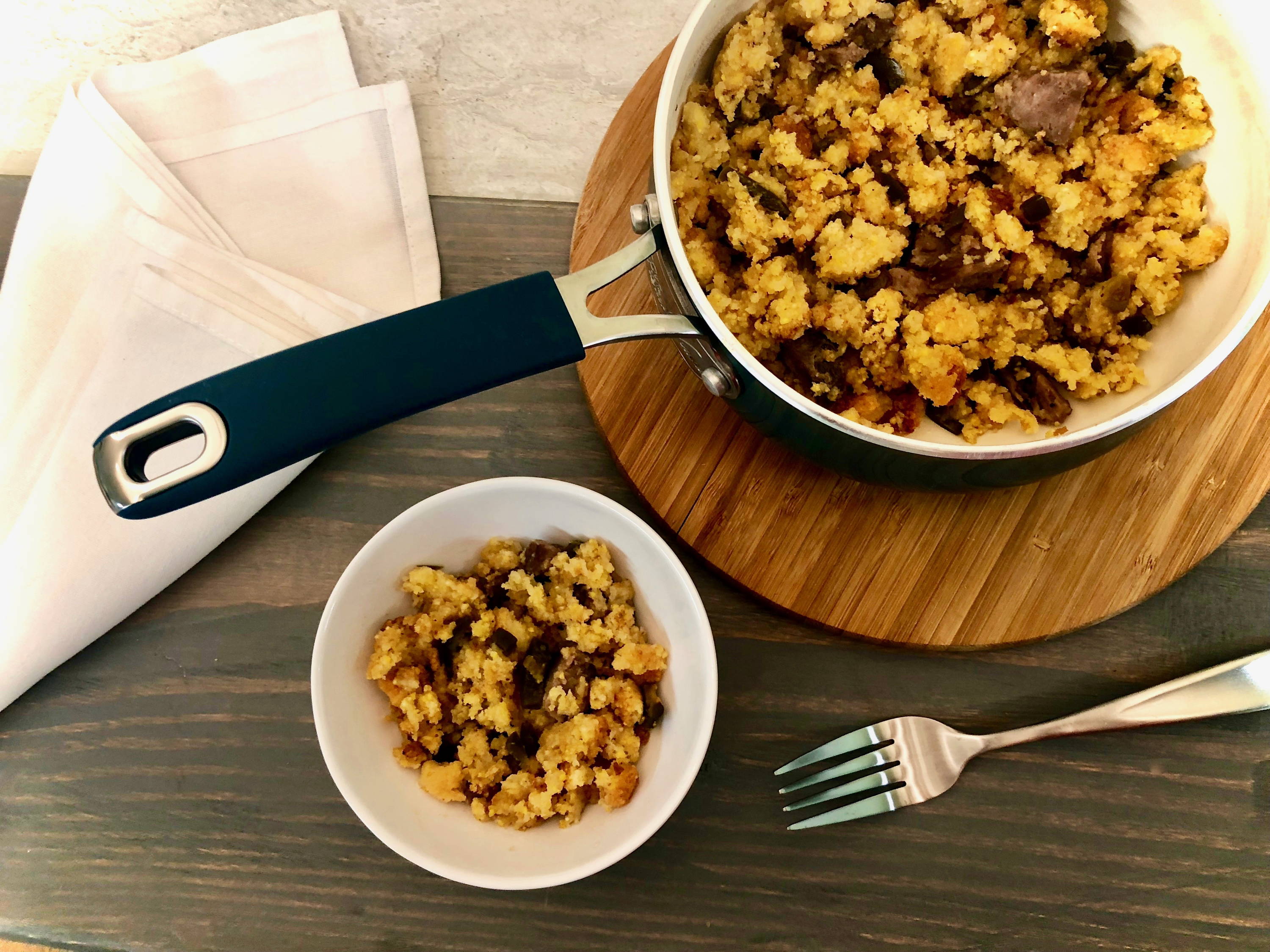 jalapeño cornbread stuffing with crumbled sausage