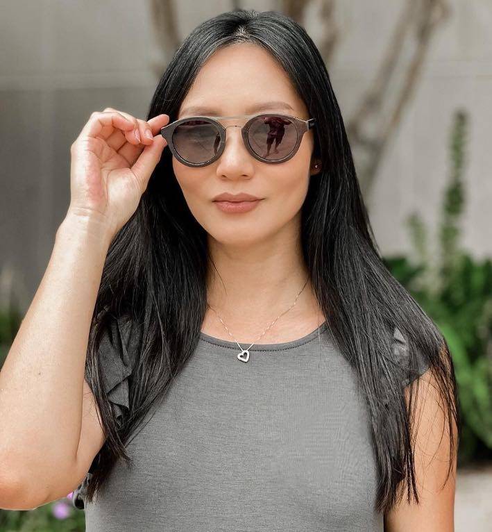 Woman wearing Ash, Aviator Wooden Sunglasses 
