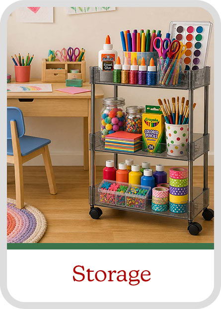 Storage cart filled with art supplies and colorful materials. Gift Category: Storage