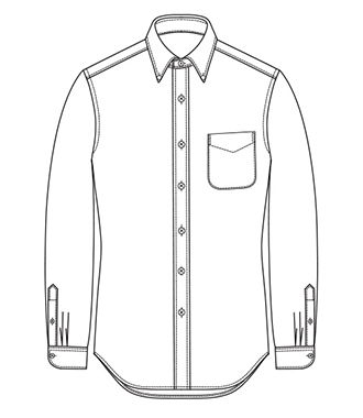 Line drawing of a long-sleeved button-up shirt with a pocket.