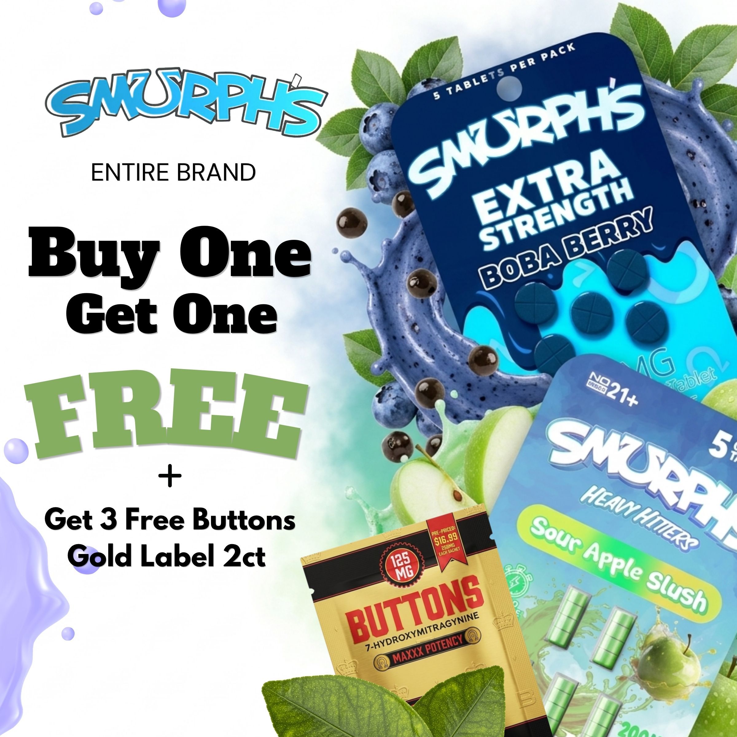 Smurph's promotional graphic for buy one get one free offer.