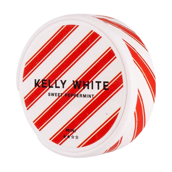 Round container with red and white striped design, labeled 
