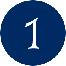 Circular blue background with the number one in white.