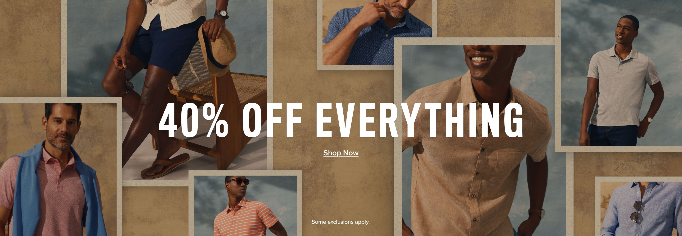 Promotional image featuring men’s clothing with 
