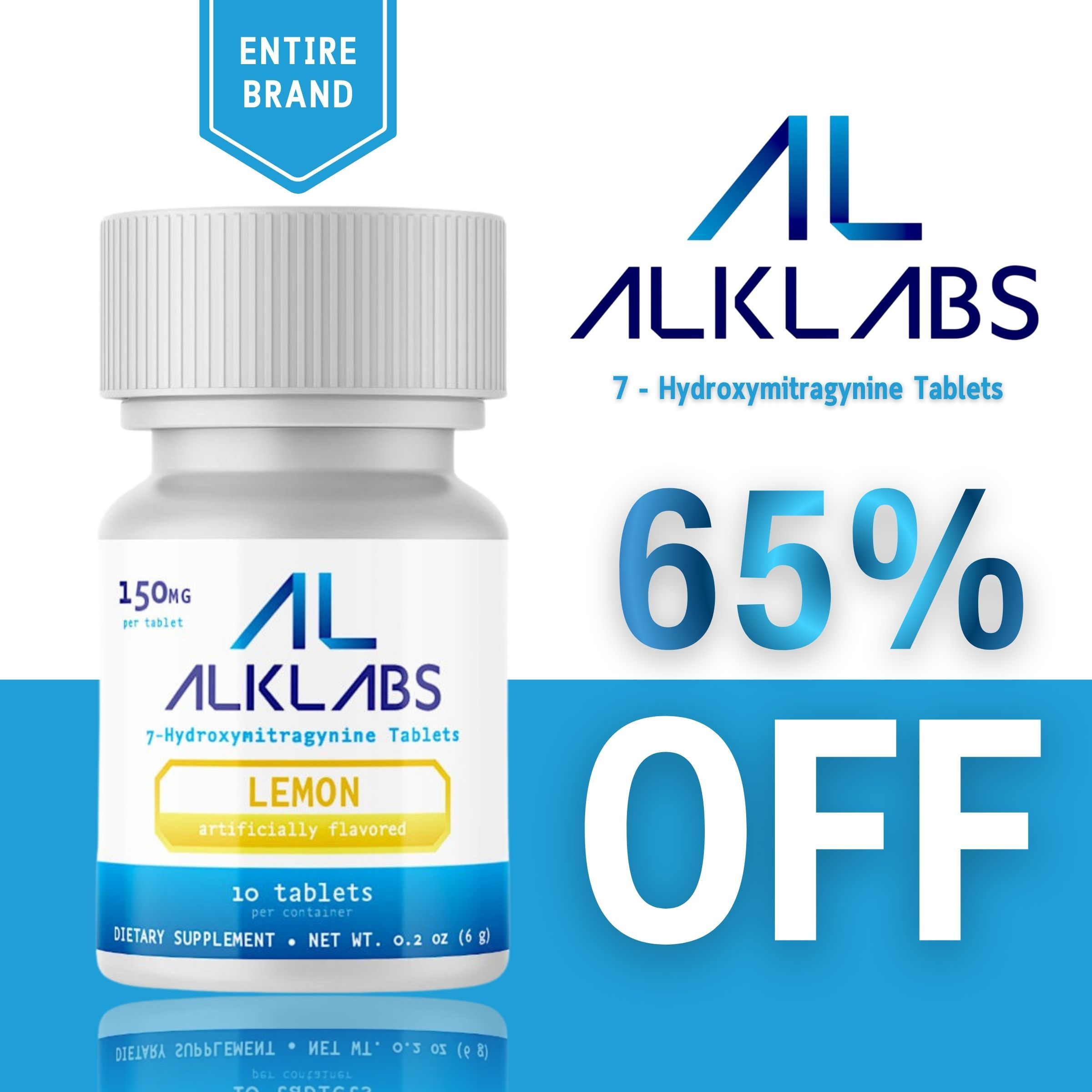 Bottle of ALKLABS 7-Hydroxymitragynine Tablets with discount label.