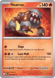 Heatrans Pokémon card featuring abilities Singe and Lava Wall.