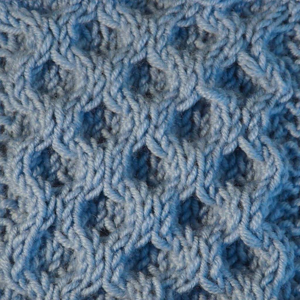 Detailaufnahme eines gestrickten Wabenmusters.