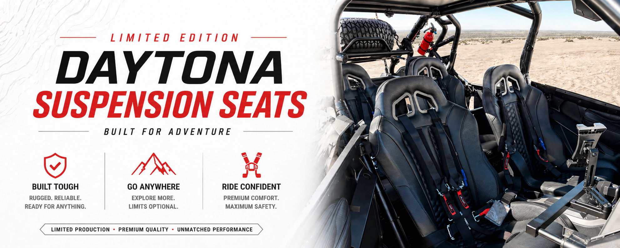 Daytona Suspension Seats advertisement featuring seats in a vehicle.