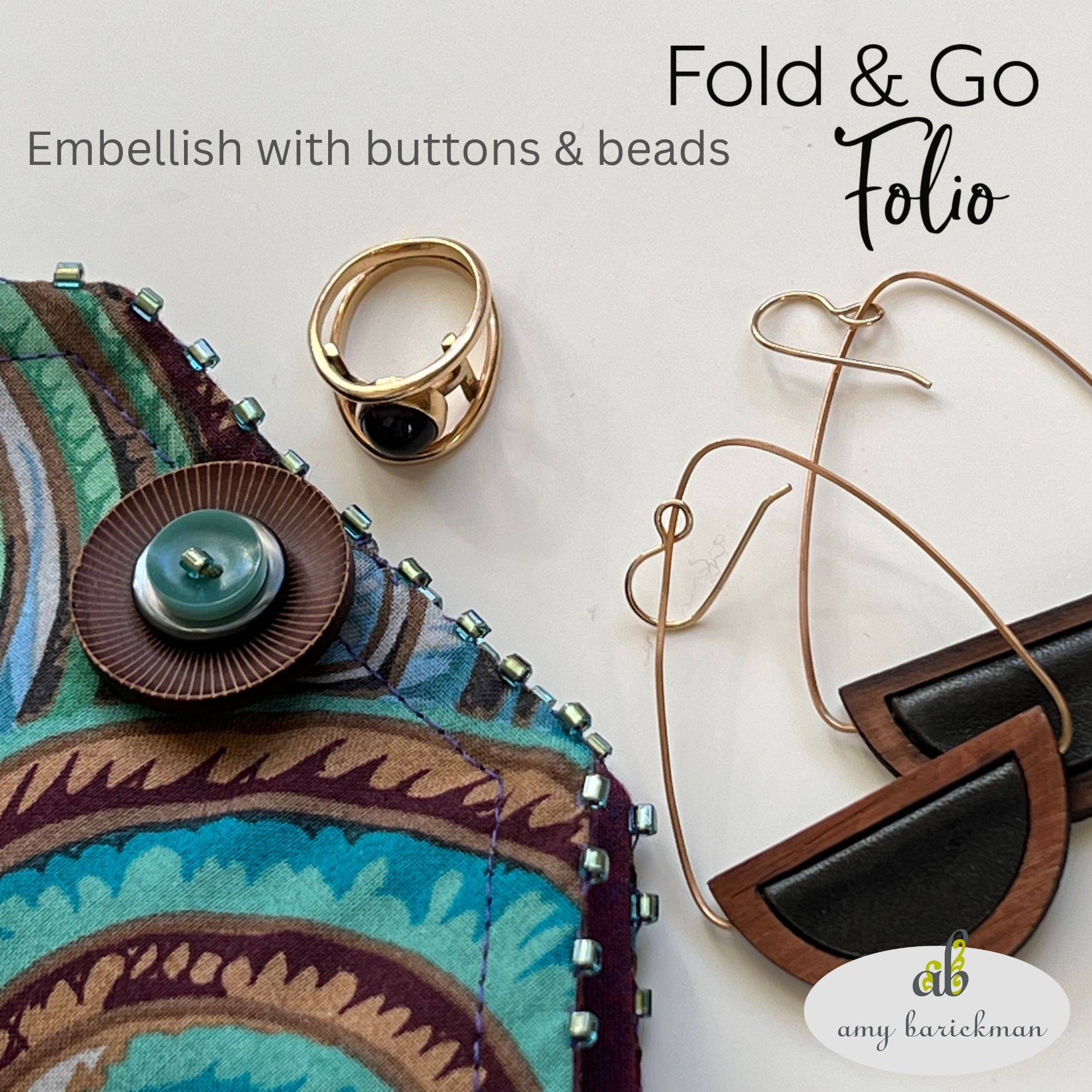 Embellish the fold and go folio with buttons and beads for jewelry storage