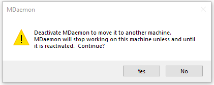Warning message about deactivating McAfee on this machine. Options to continue.