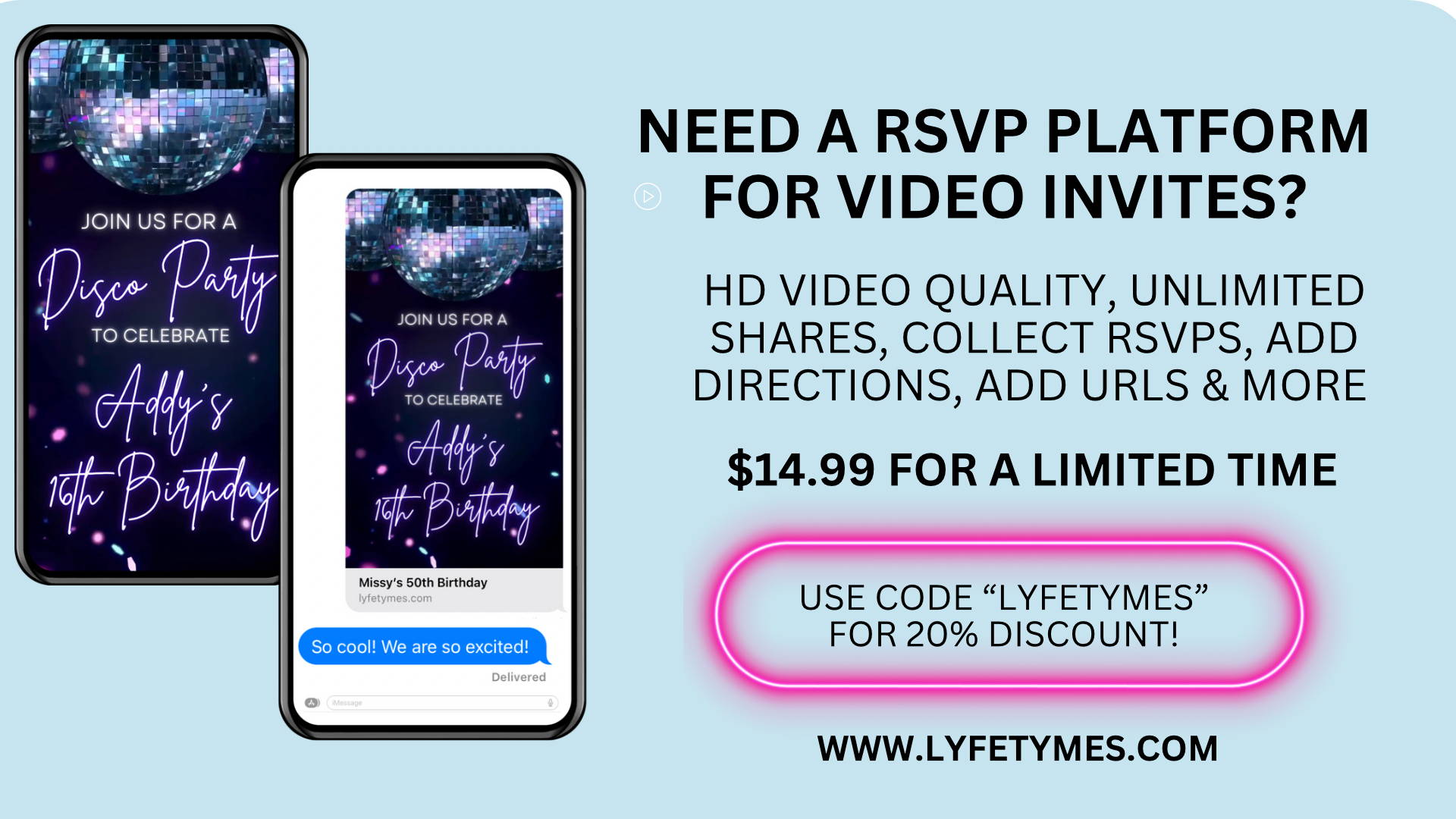 Video Invitation rsvp platform lyfetymes.com