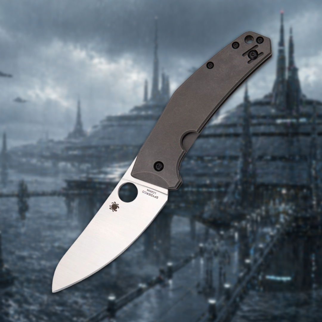 A folding knife with a stainless steel blade and gray handle.