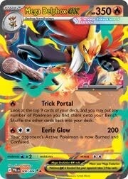Mega Delphox GX Pokémon card with abilities and stats.