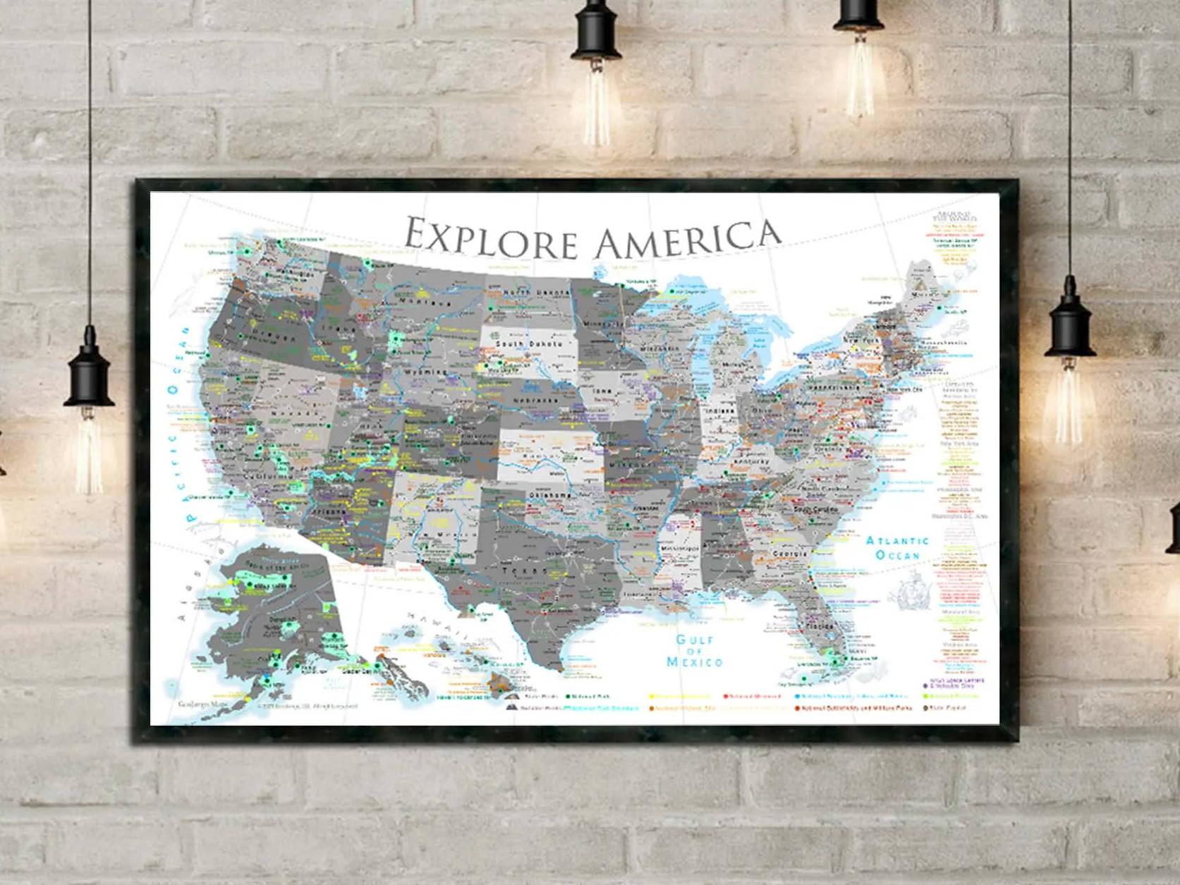 white usa map for wall art