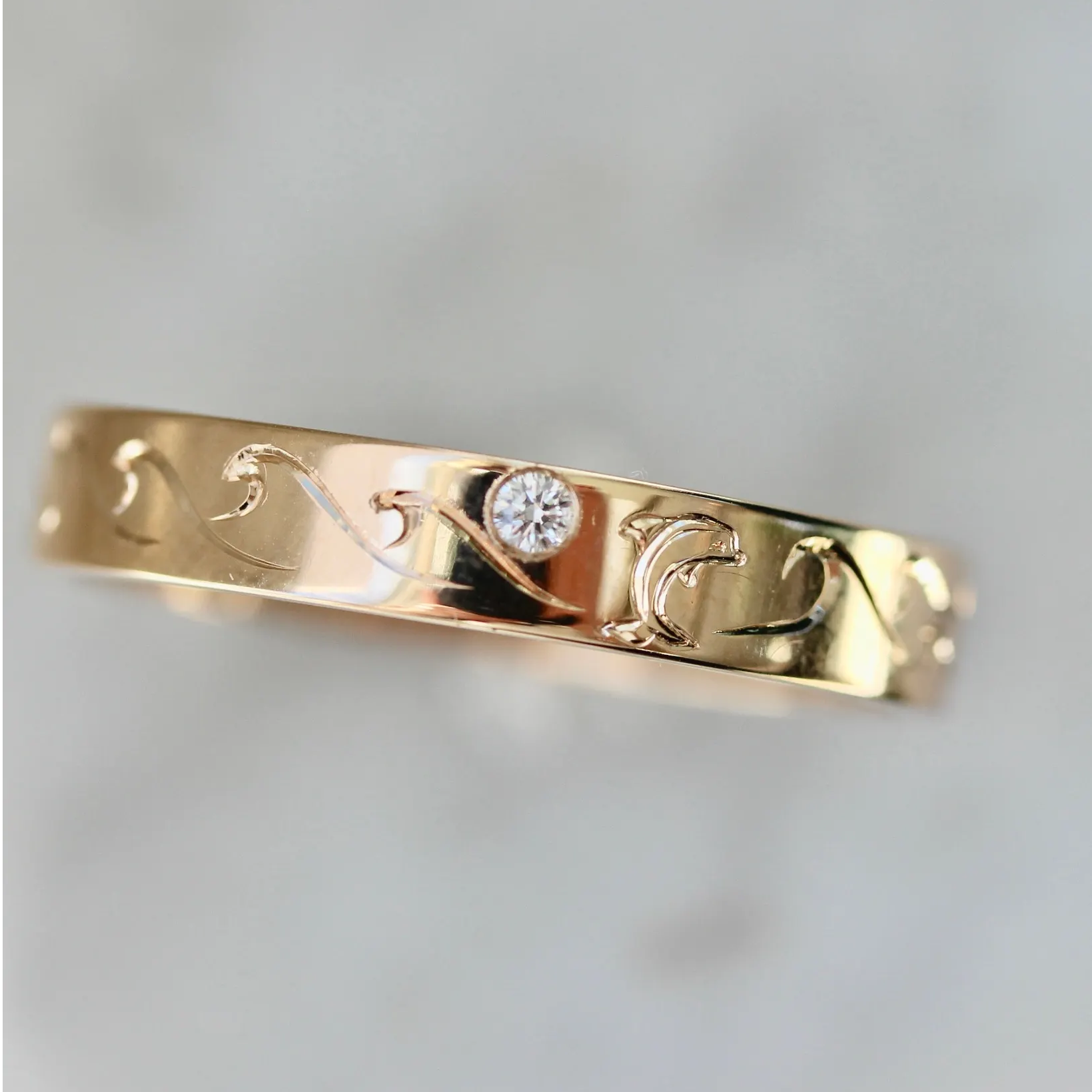 Waves Diamond Engraved Gold Band