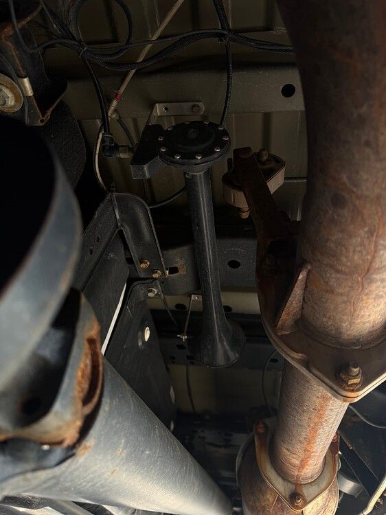 Close-up of Conductor's Special train horn bells mounted on Ford F350 HornBlasters gallery photo 3