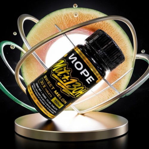 Bottle of energy supplement with a futuristic design background.