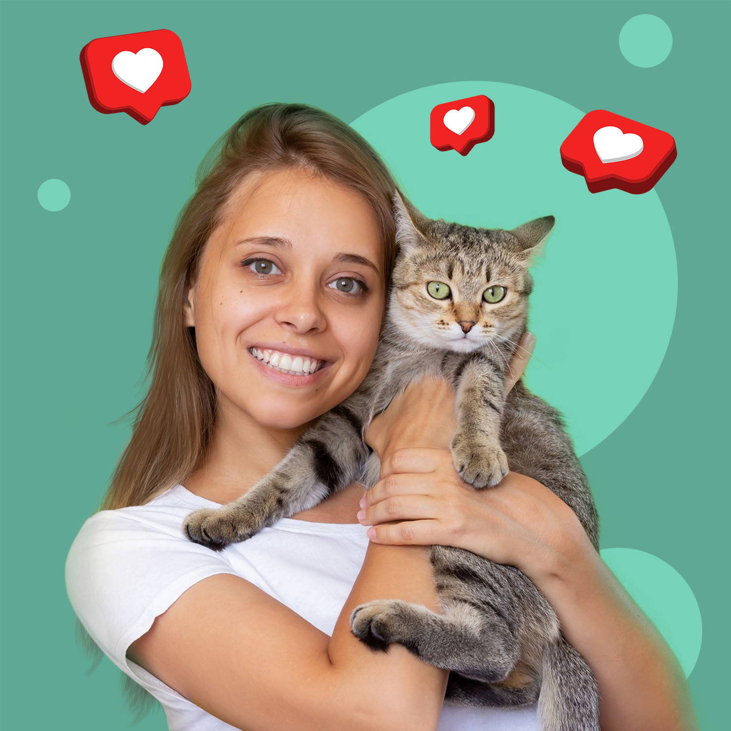 Frau mit Katze auf dem Arm