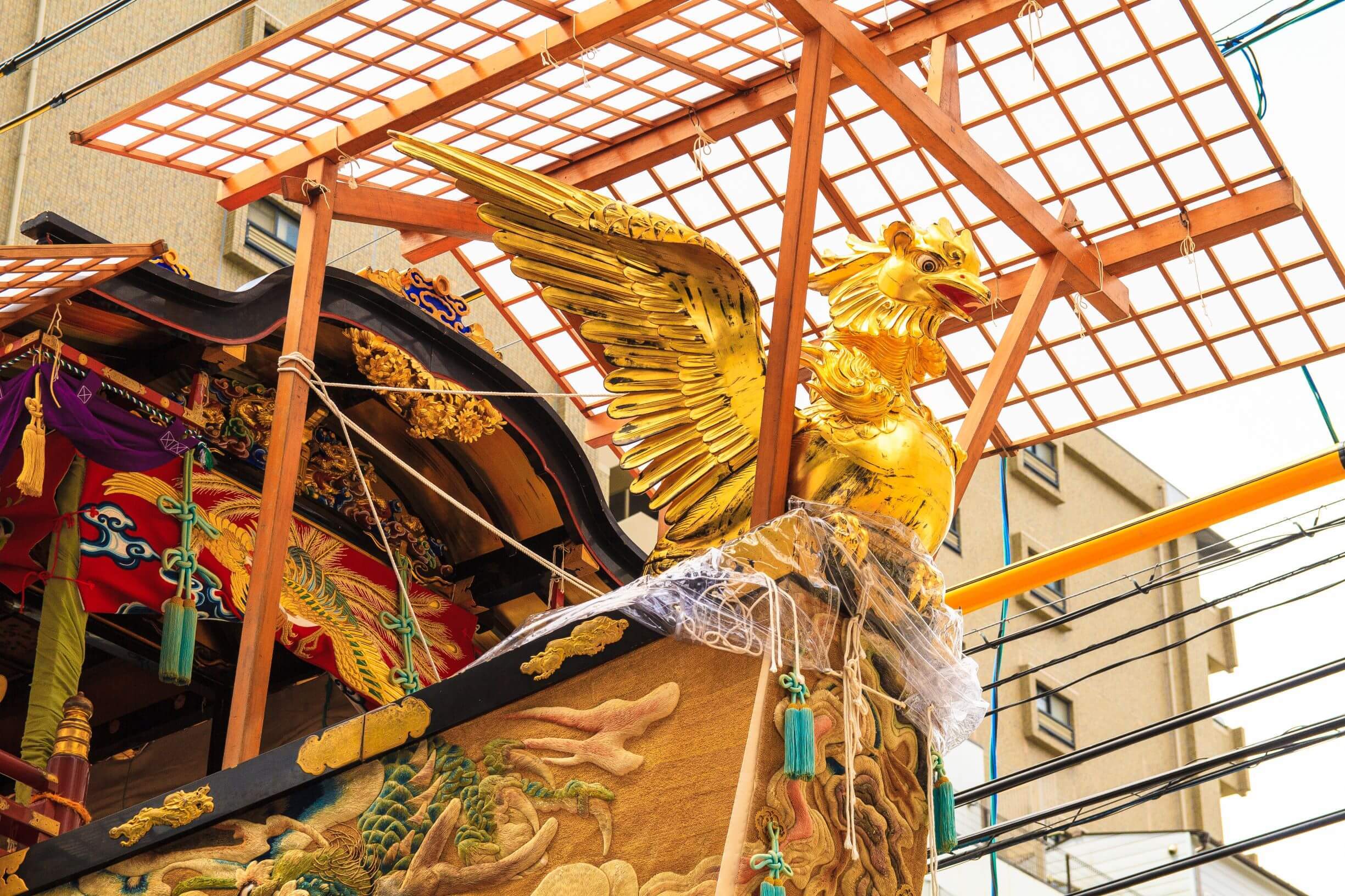 ornately decorated floats in Gion Matsuri