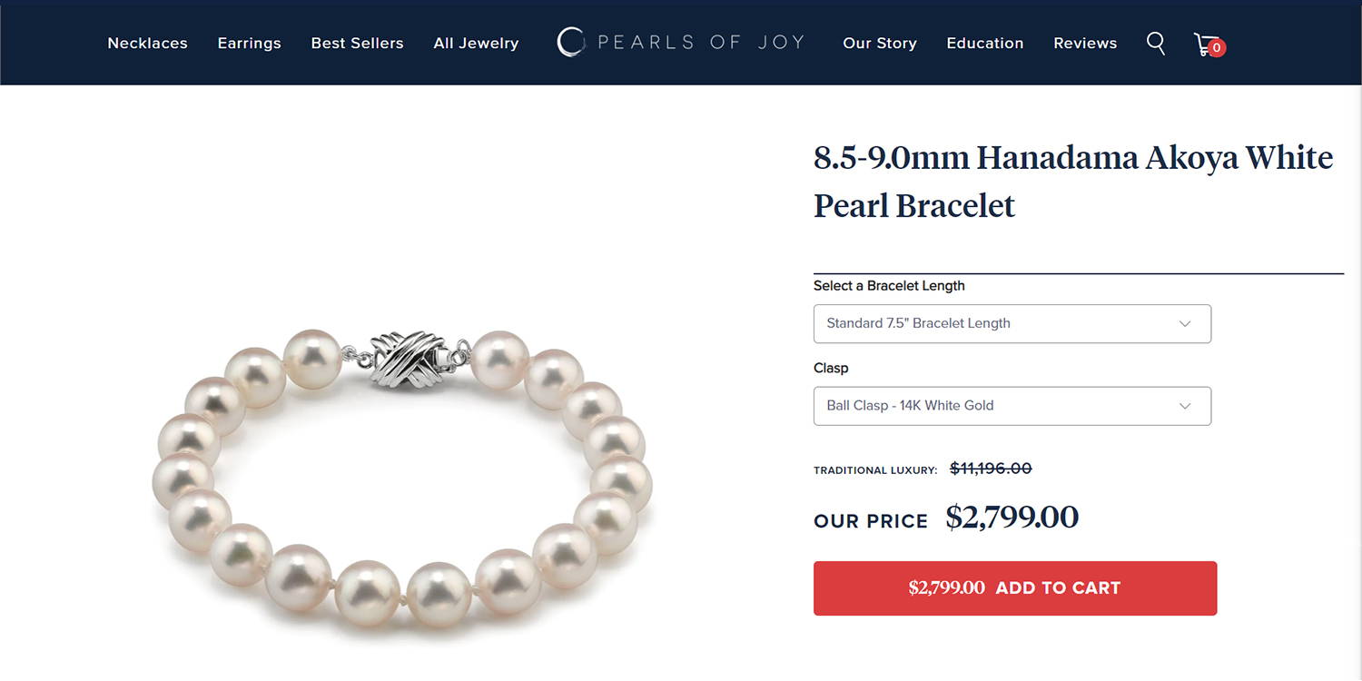 Pearls of Joy Hanadama Pearl Bracelet Pricing