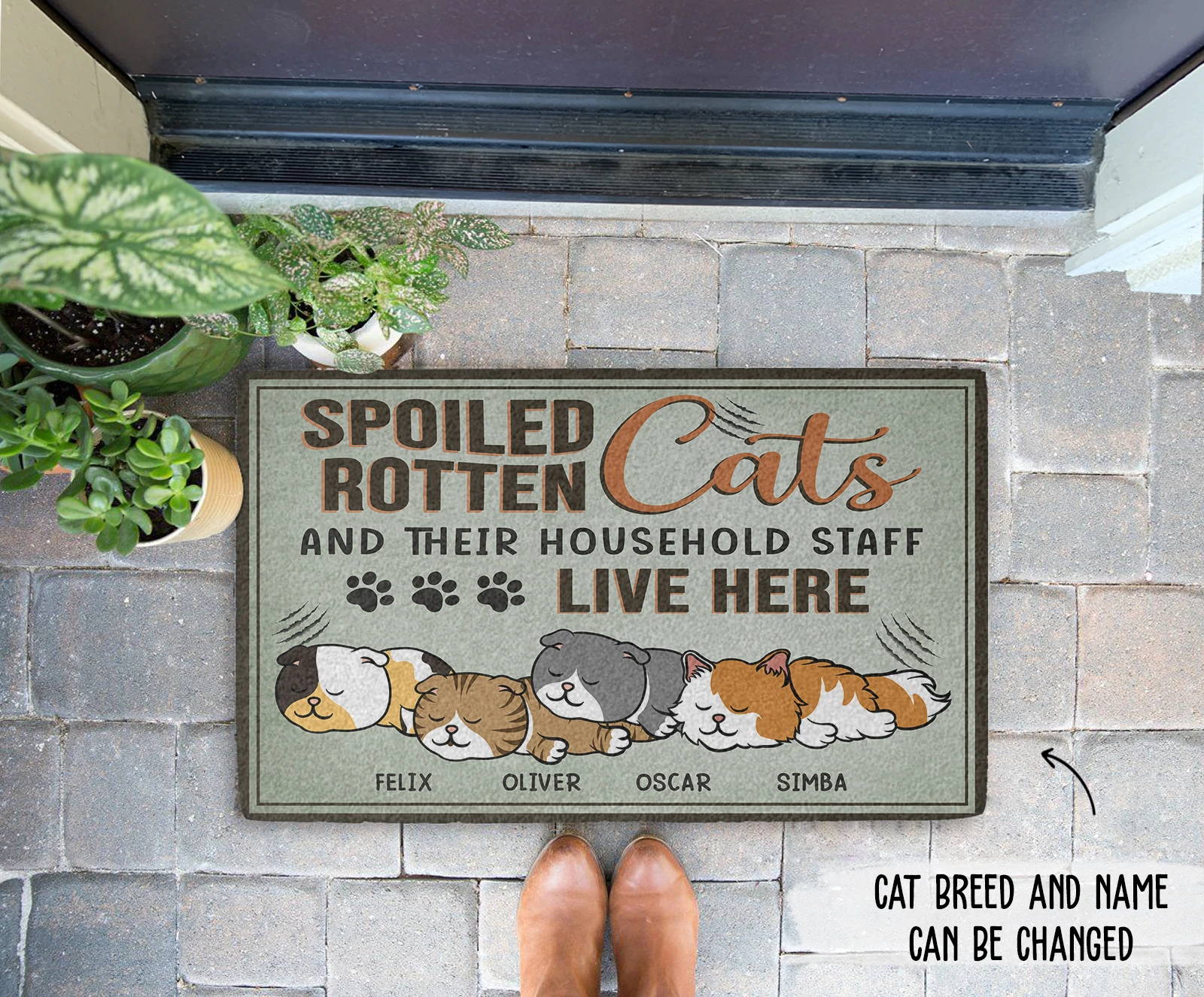 SPOILED ROTTEN CATS - PERSONALIZED CUSTOM DOORMAT
