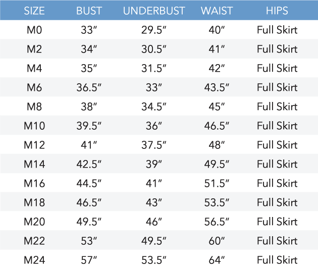 dress size measurements