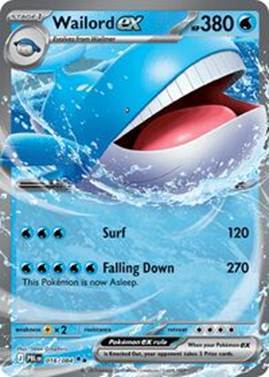 Wailord EX Pokémon card with attacks Surf and Falling Down.