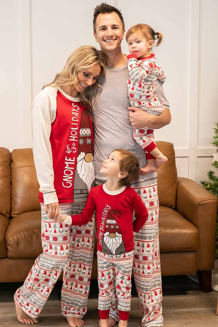 cllios Marching Christmas Pjs for Family Xmas Long Sleeve Crewneck Tops and  Plaid Pants Gnomes Christmas Pjs Sleepwear Holiday Nightwear Jammies Sets  Dad M 