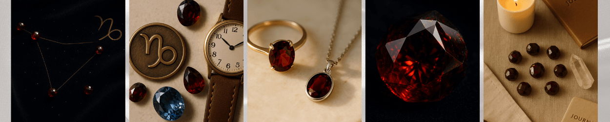 capricorn birthstone jewelry collage