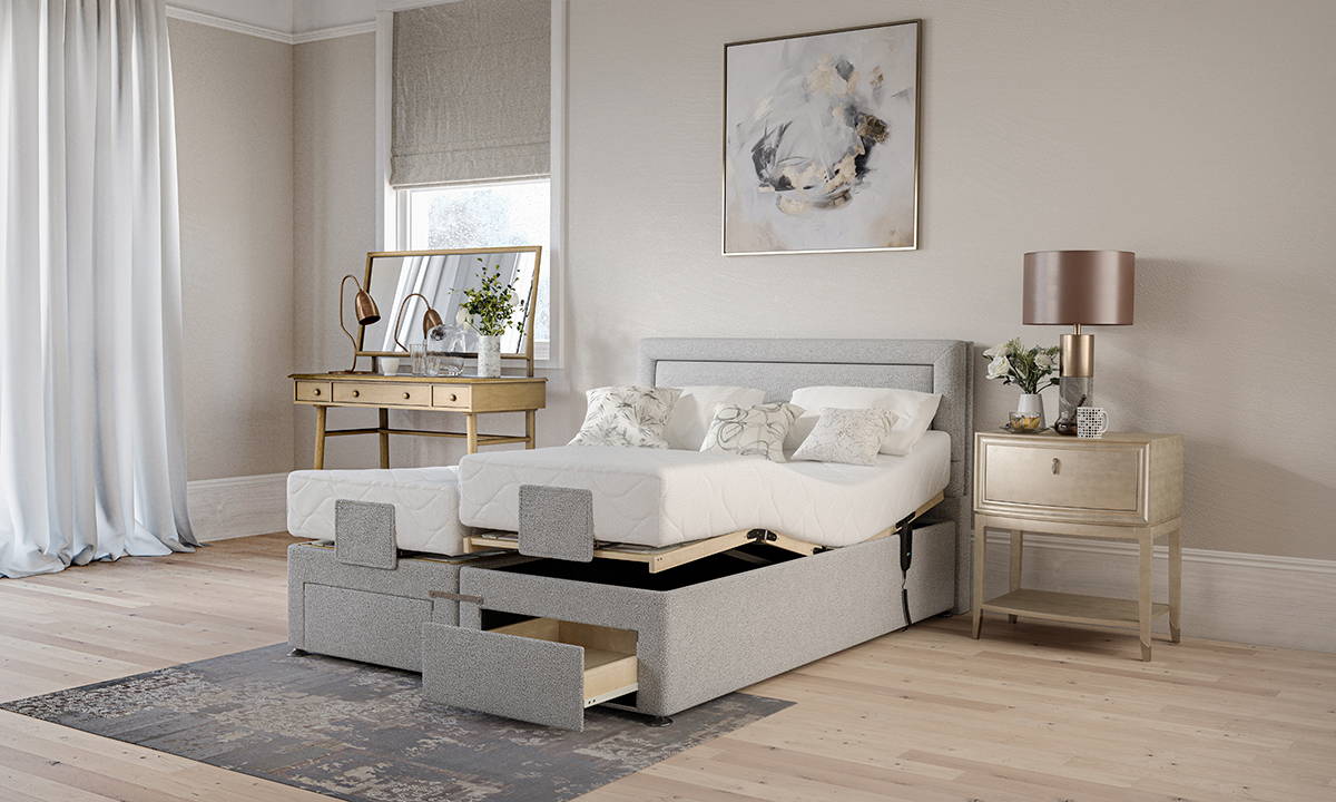 Pocket Memory Motion Divan Bed Set in Slate