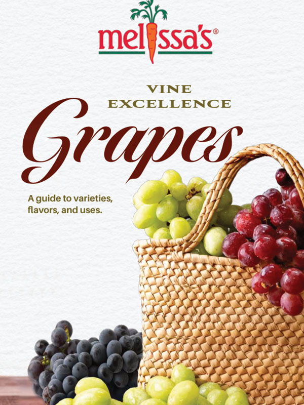 A basket of grapes with a guide to varieties and uses.