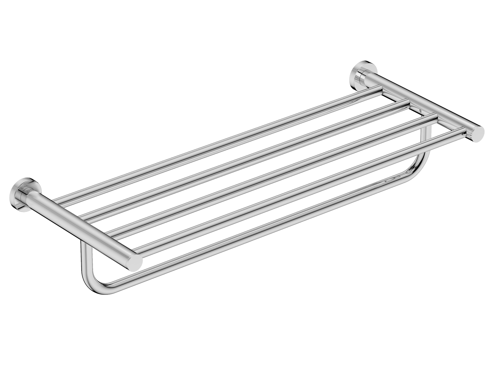 Polished stainless steel shower rack. 