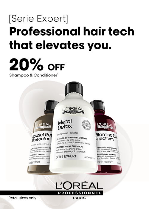 L'Oréal Professional hair products with a 20% discount on shampoo and conditioner.