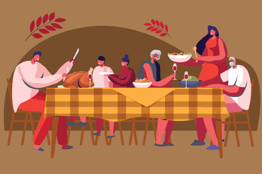 vector image of family at a thanksgiving table