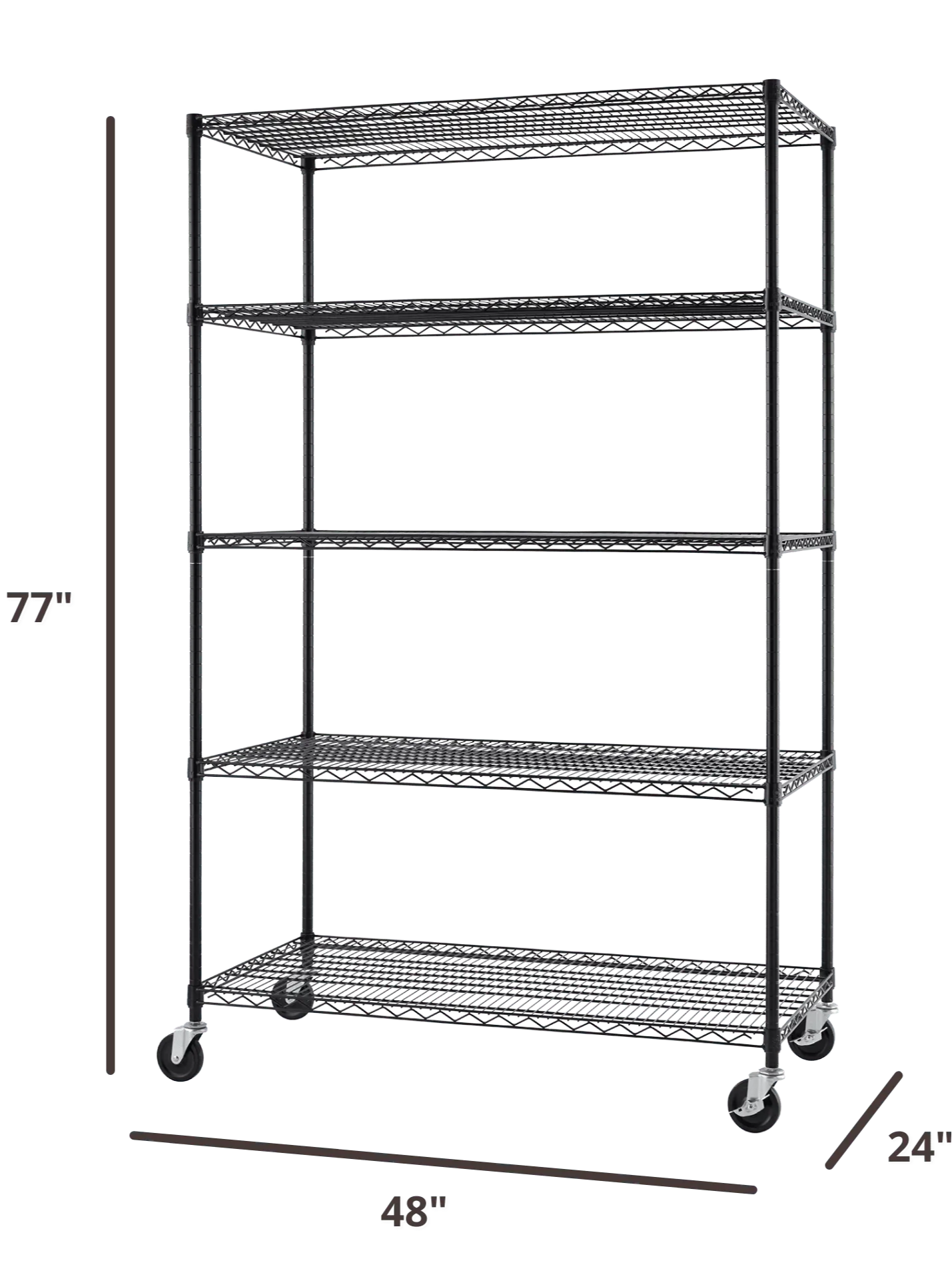 48 inches wide by 24 inches deep  black wire shelving rack
