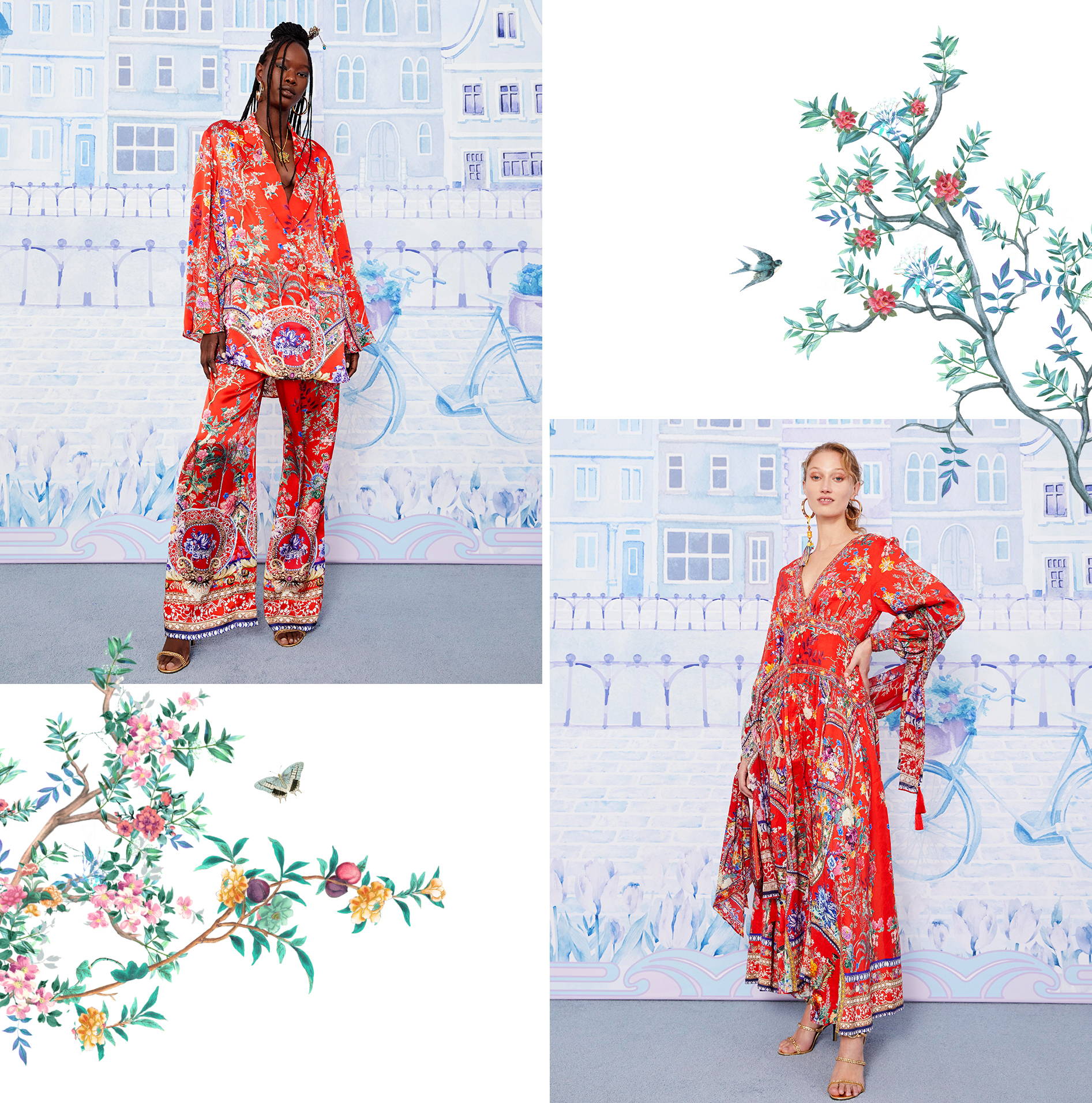 MODELS WEARING THE SUMMER PALACE RED PRINT
