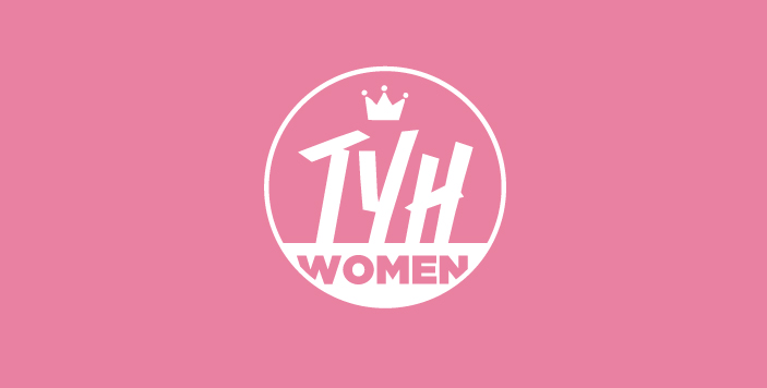 Logo for TVH Women on a pink background.