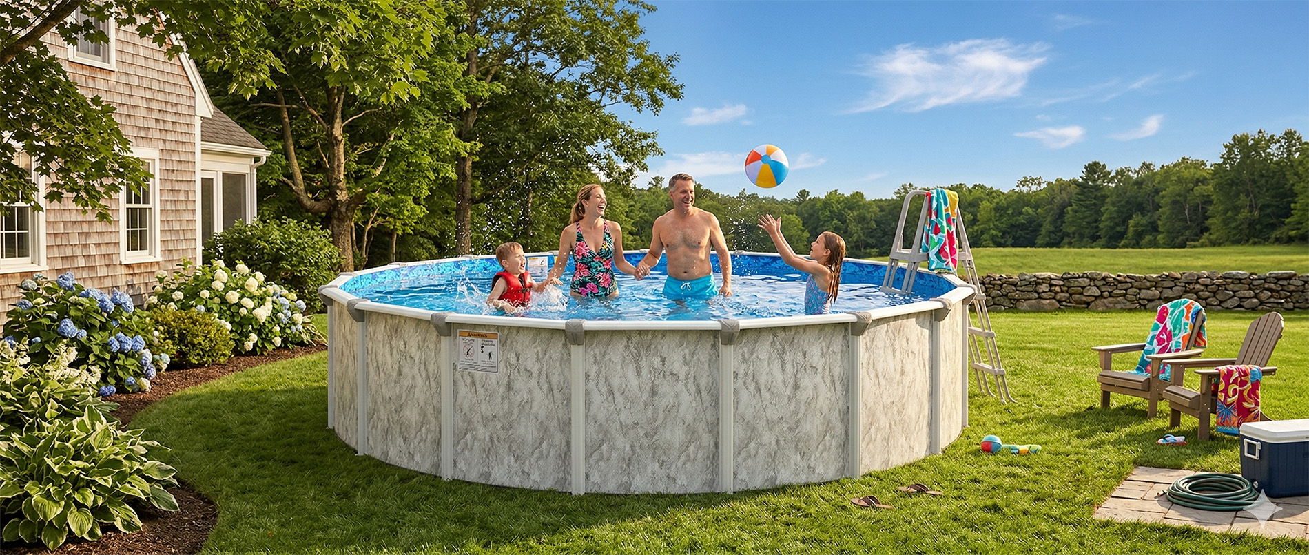 Family in above ground pool
