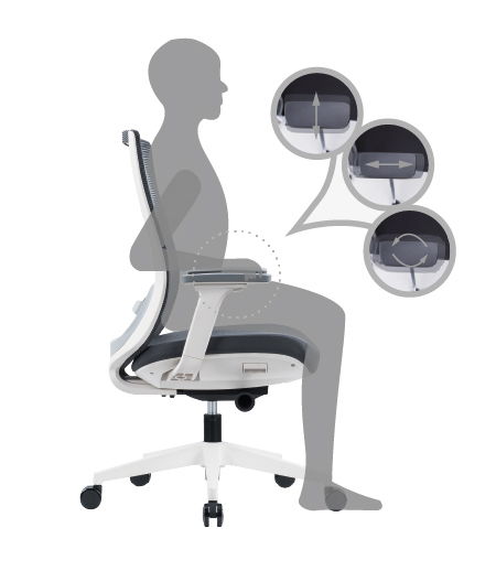 ofinto Ergo Studio | Armrest Adjustment: Slide the armrests forward and backward, left and right, and/or diagonally to the right and left for optimal alignment