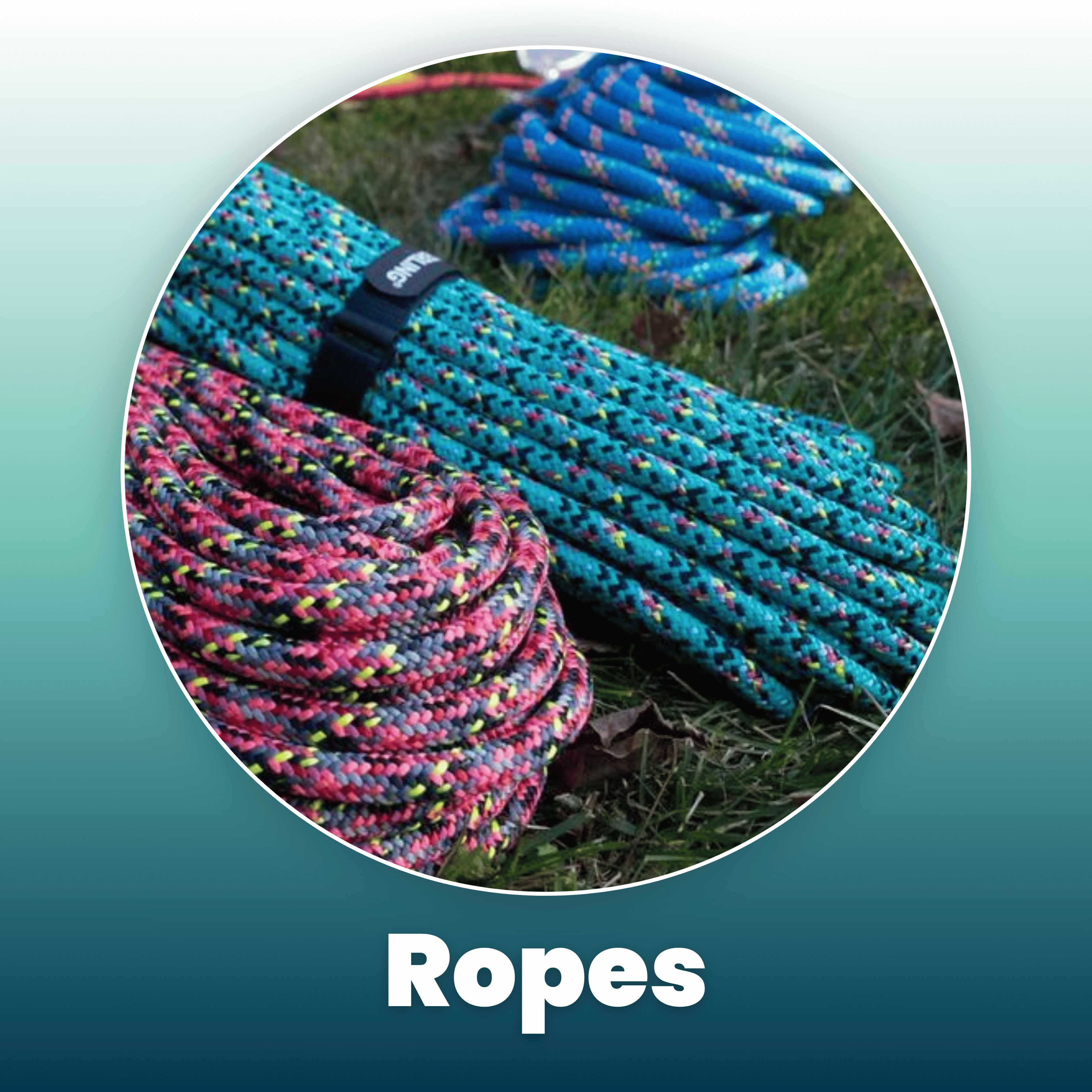Colorful ropes arranged in a circular layout with a gradient background.