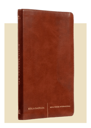 Brown leather-bound Bible with the title 