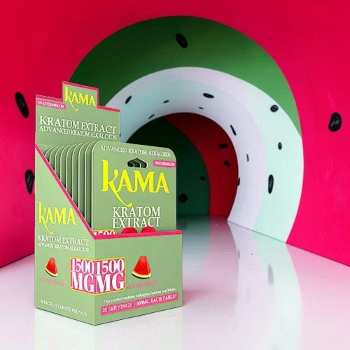 Display of Kama products in a colorful, playful watermelon-themed setting.