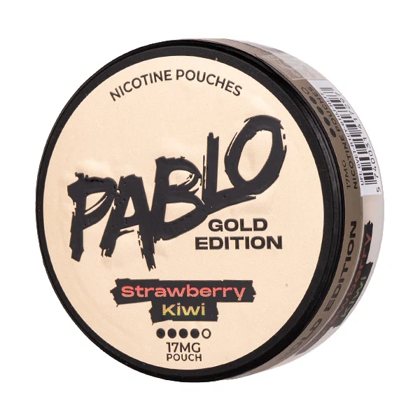 Pablo Gold Edition nicotine pouches with strawberry and kiwi flavor.