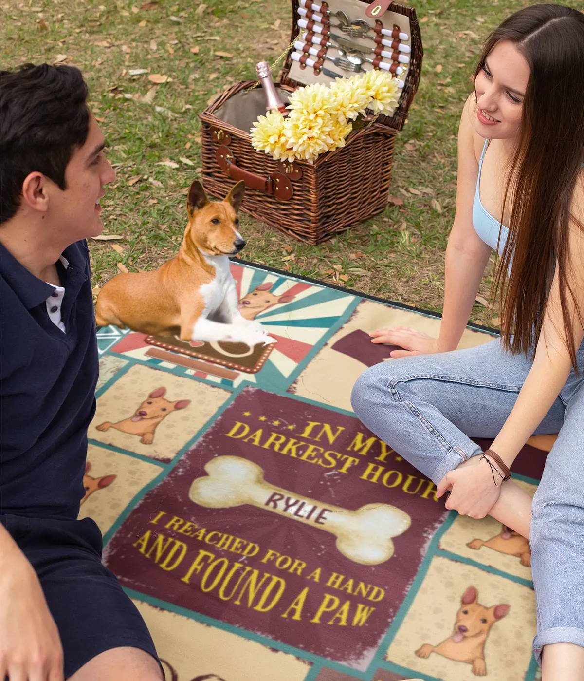 personalized blanket picnic with dog