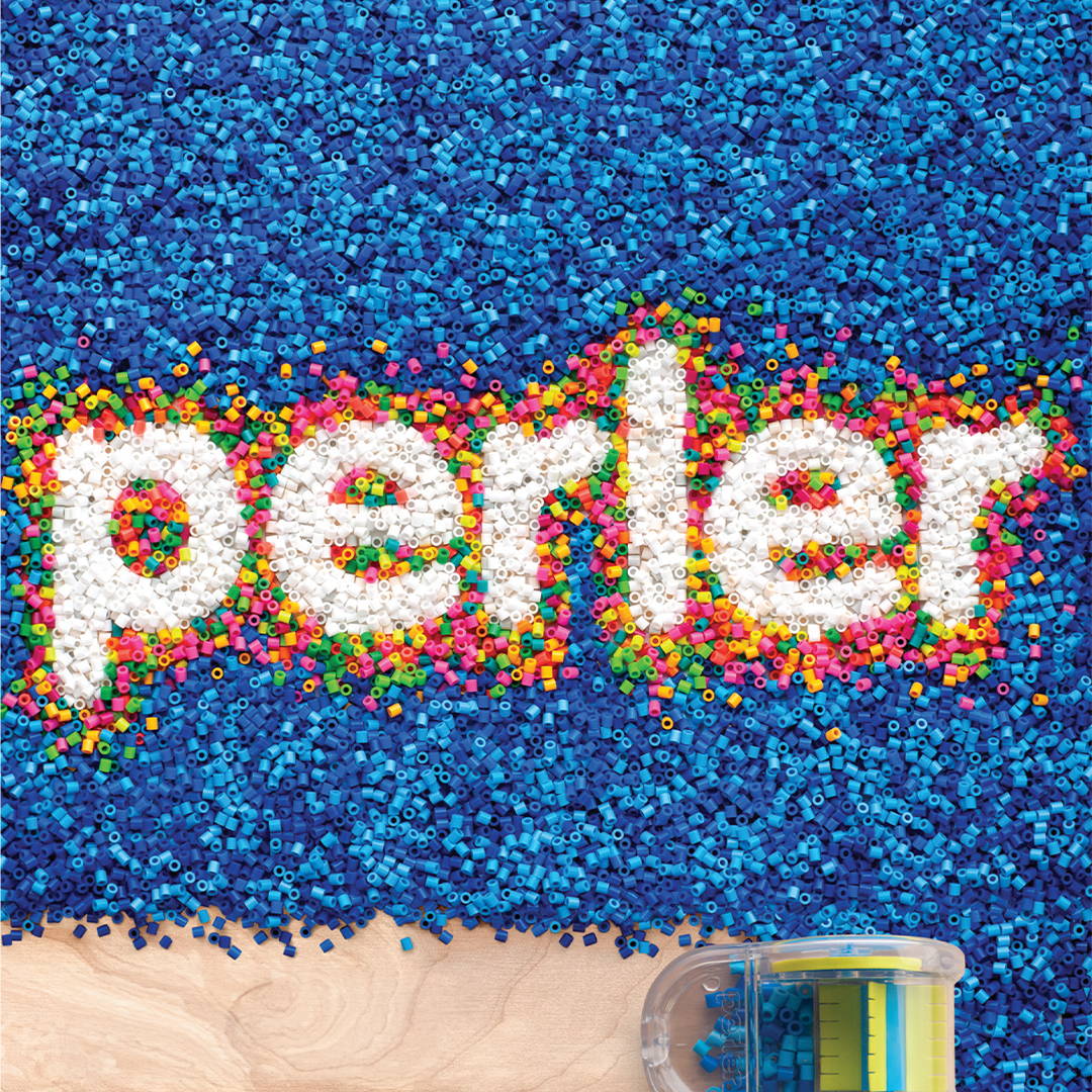 Perler logo created out of a pile of Perler fuse beads