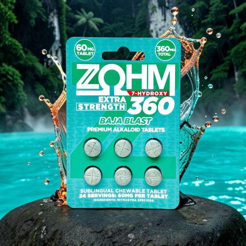 ZOHM Extra Strength 360 tablets package in a natural background.