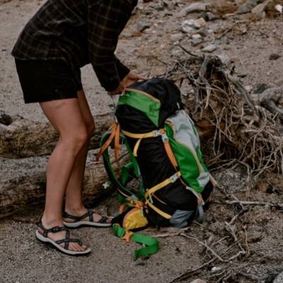 Woman hiking in Cortona Outdoor Sandals by Viakix 