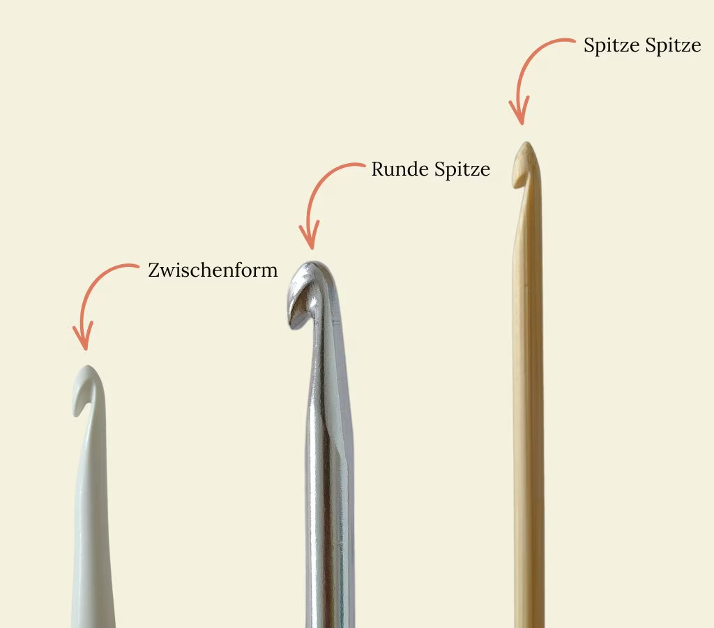 Drei Häkelnadelspitzen im Vergleich