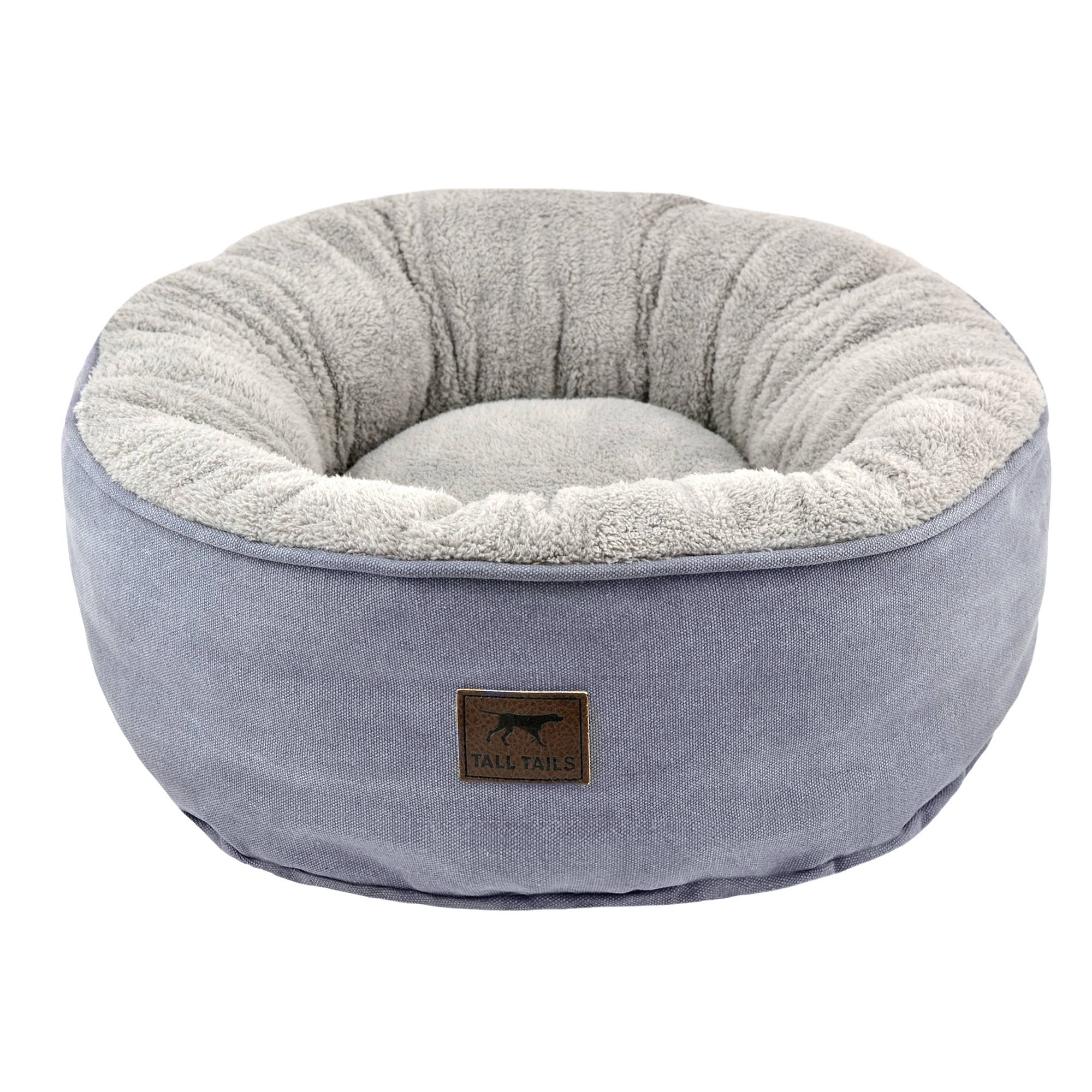 a grey and blue super plush Donut bed